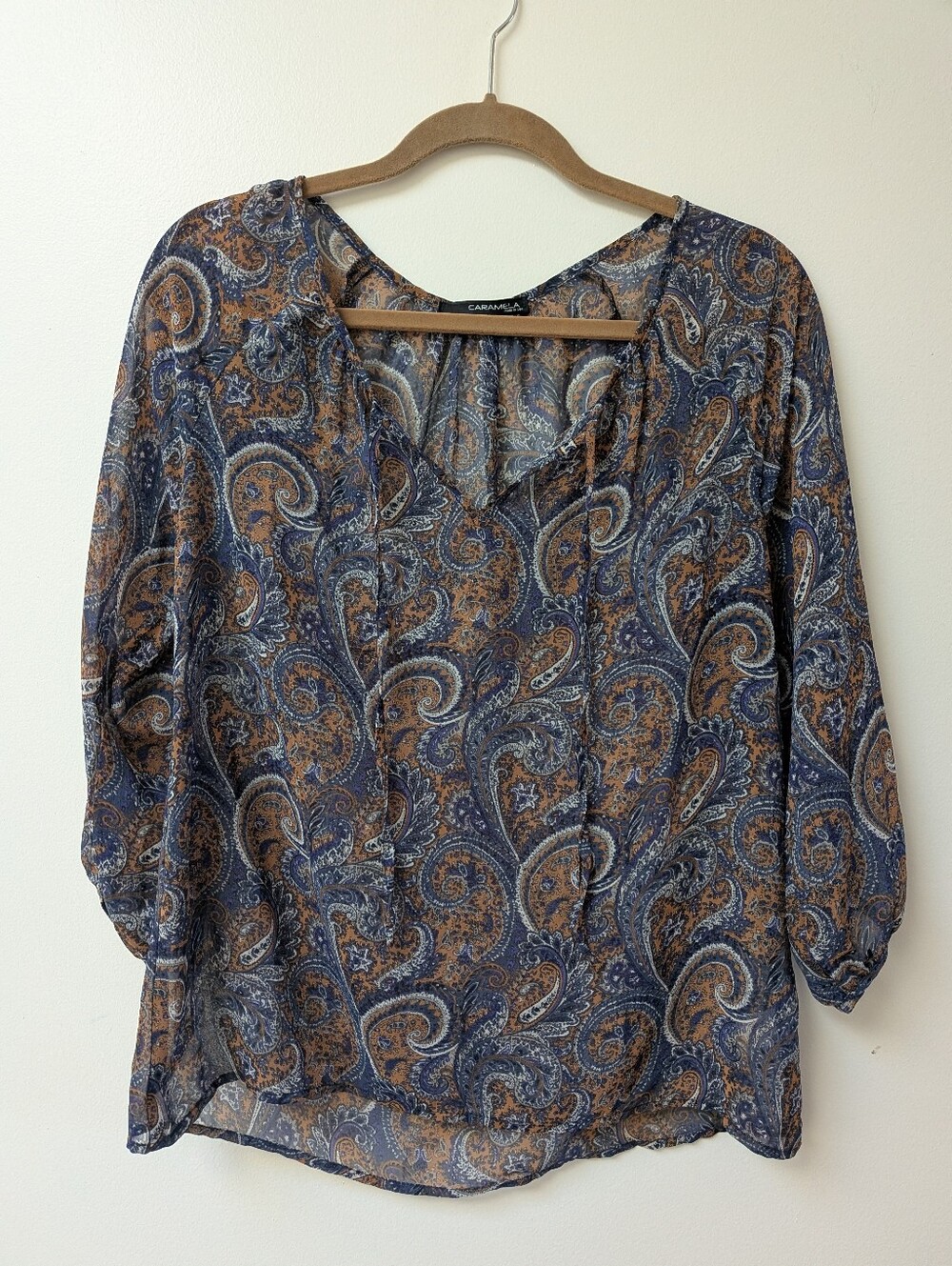 Vintage Boho Paisley Blouse Small Medium PTP 18.5"